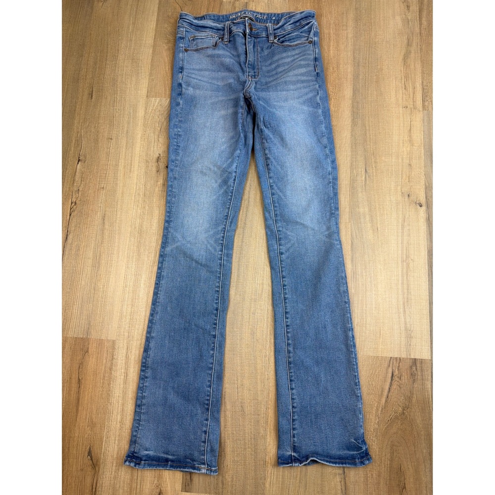 American Eagle Hi-Rise Skinny Kick Jeans Medium Wash Blue Size 10 X-Long Stretch